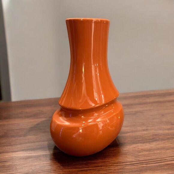 Vtg Global Views Portugal Orange Art Deco Ceramic Bulbous Accent Vase MCM 1991 - Picture 4 of 10